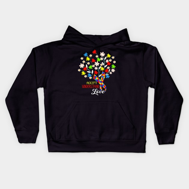 Accept Understand Love Flower Autism Awareness Day T Shirt Kids Hoodie by igybcrew